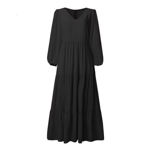 New! CLOSEOUT SALE! Boho Black Long Sleeve Maxi Dress - Picture 4 of 4